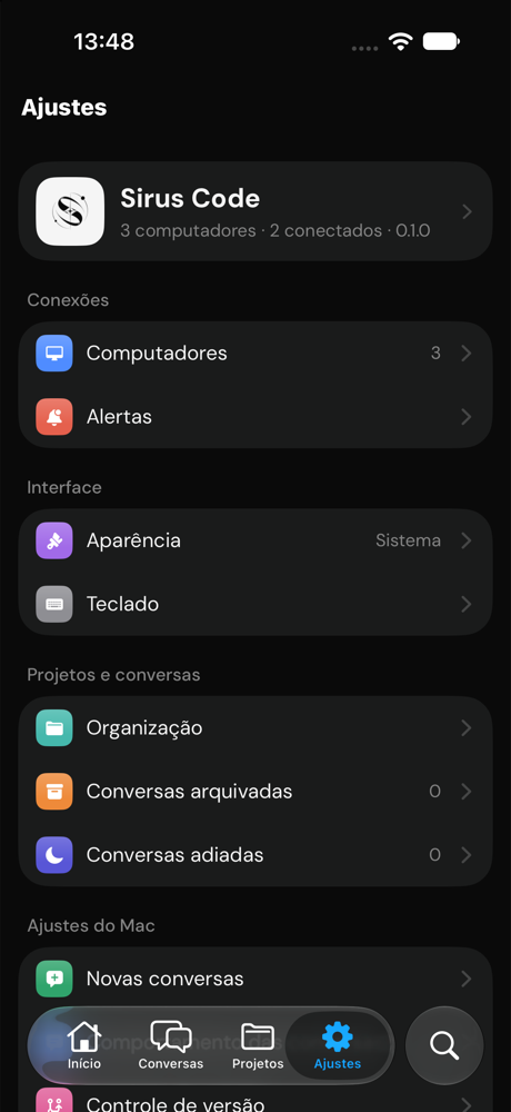 The Sirus iPhone app settings